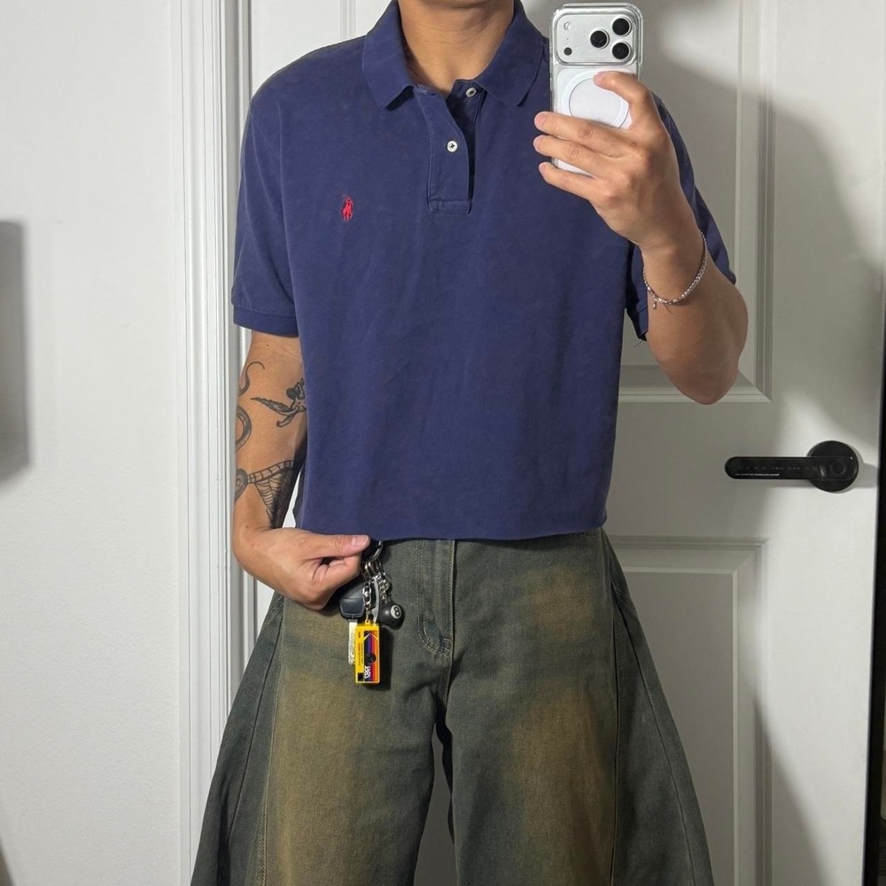 y2k vintage polo ralph lauren cropped button up polo shirt